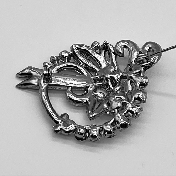 Vintage Rhinestone Brooch Silver Tone 2" Large Round Pin Closure Jewelry - Picture 2 of 4